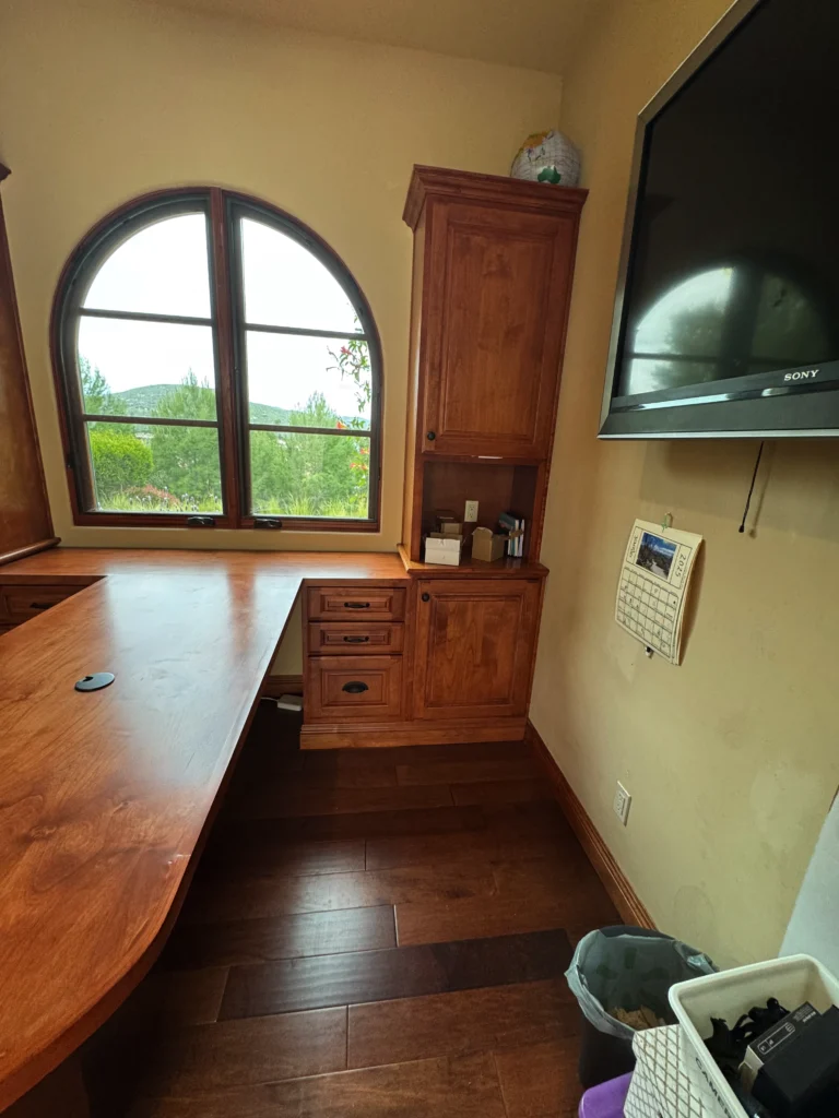 traditional cherry wood built-in desk and office cabinets