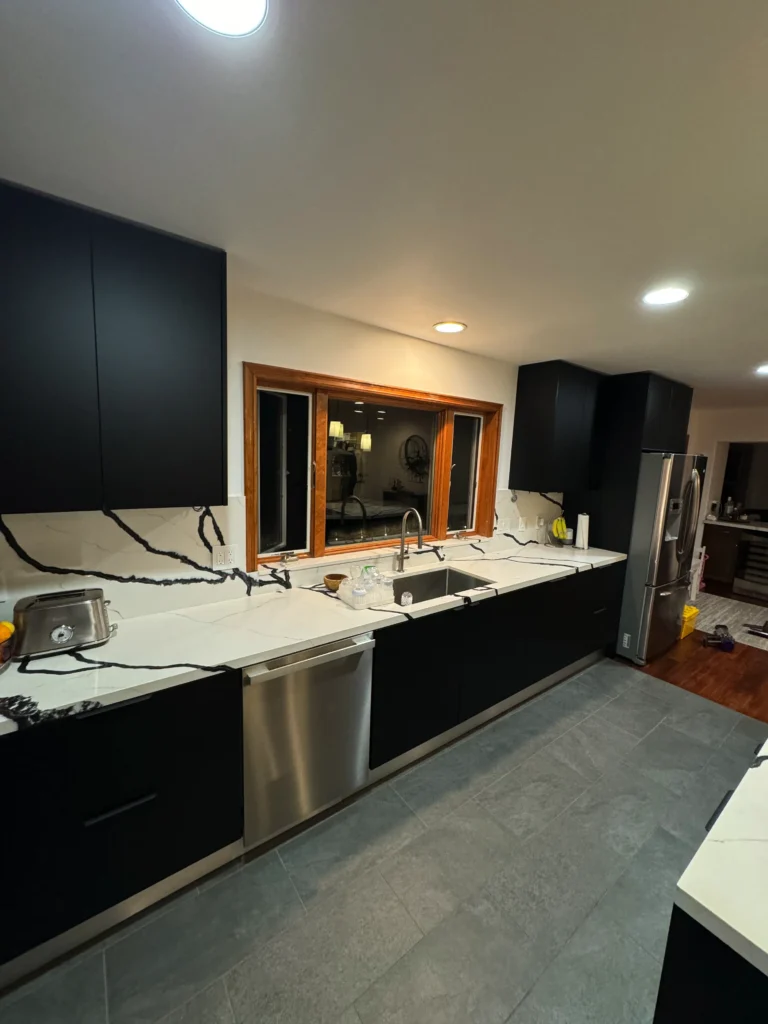 Shirin's handleless black flat panel kitchen in Escondido