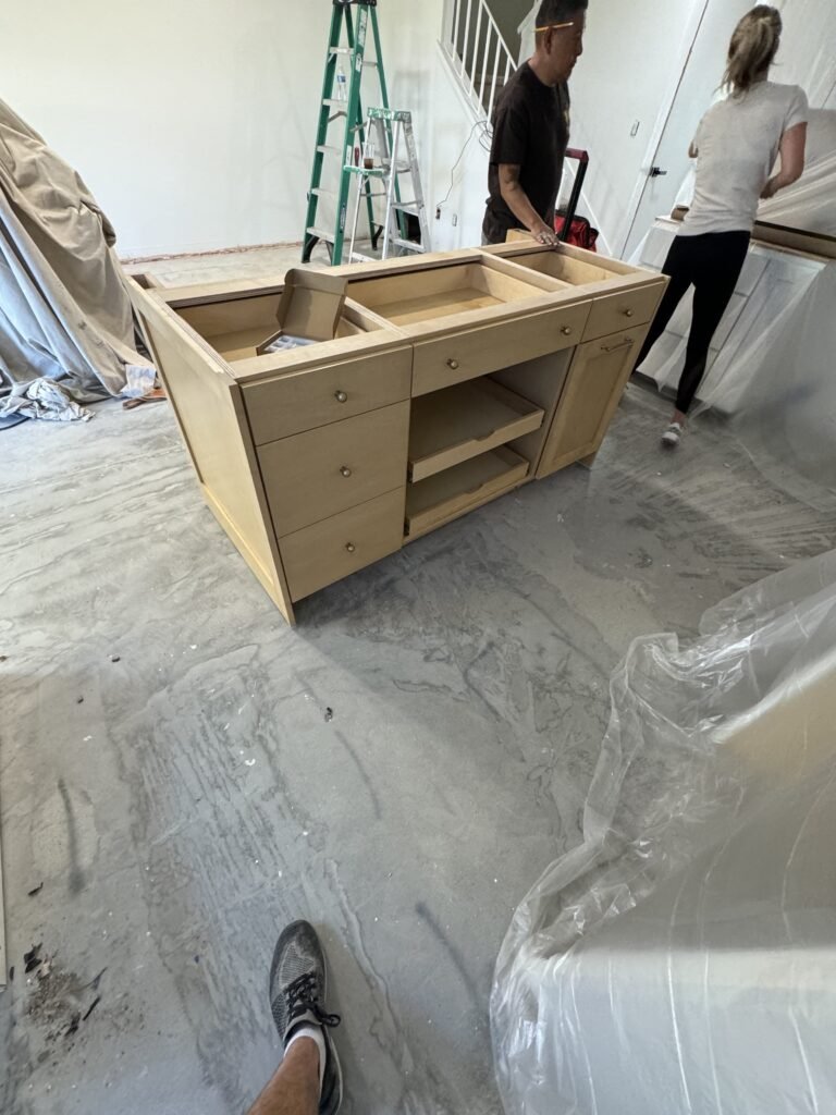 custom kitchen island Carlsbad with natural wood shaker cabinets