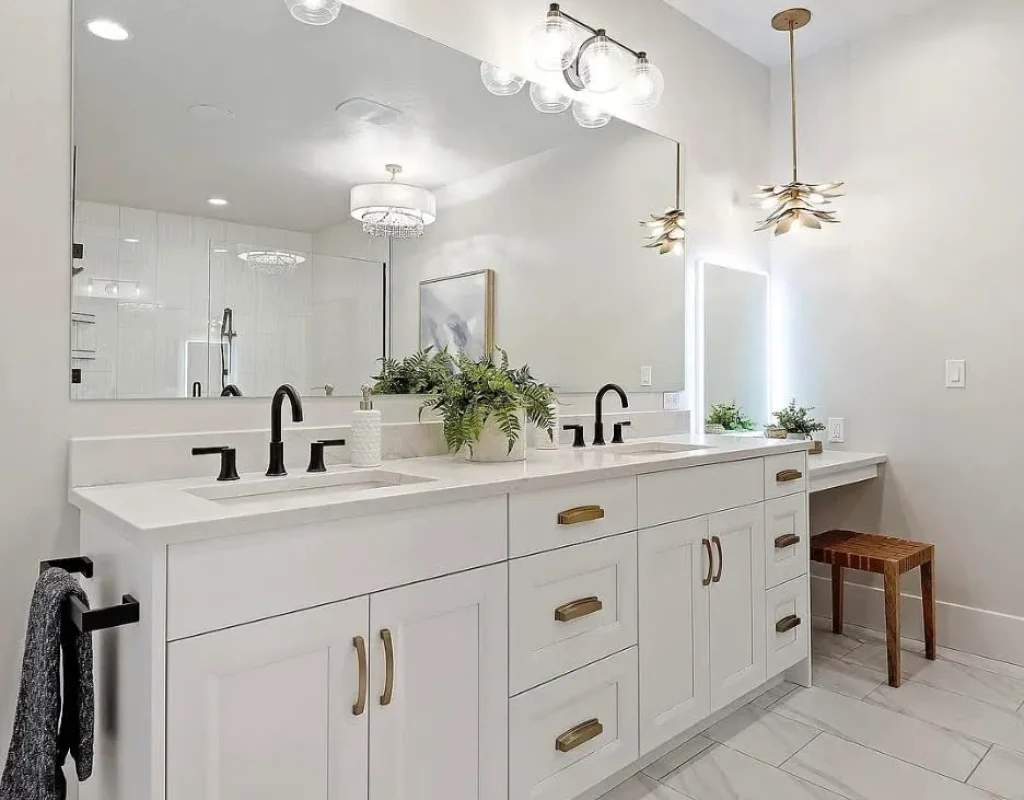 Custom cabinet maker designing elegant vanity in Carlsbad, CA bathroom